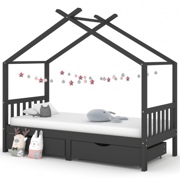 Lit d'enfant avec tiroirs Gris foncé Pin 90x200 cm