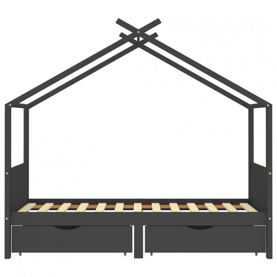 Lit d'enfant avec tiroirs Gris foncé Pin 90x200 cm