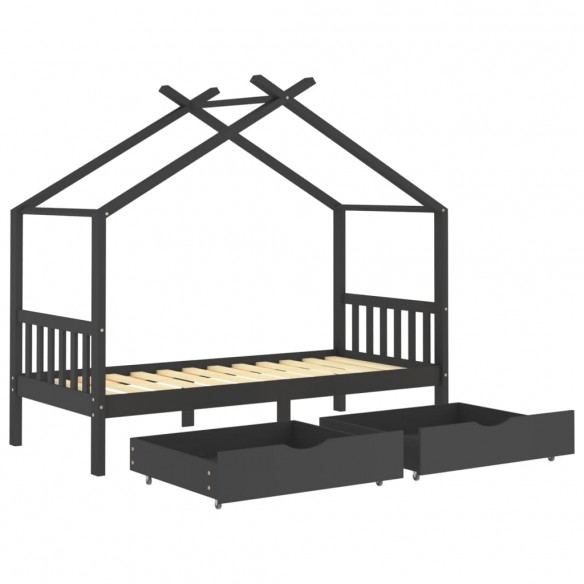 Lit d'enfant avec tiroirs Gris foncé Pin 90x200 cm