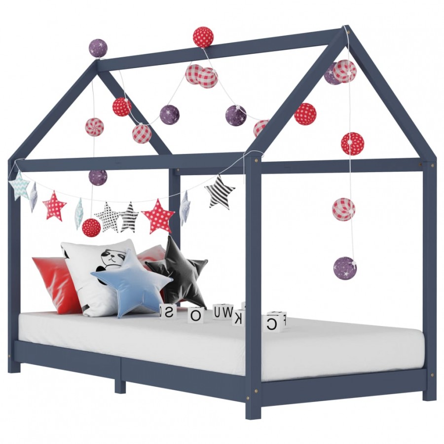 Lit d'enfant Gris  Bois de pin massif 90 x 200 cm
