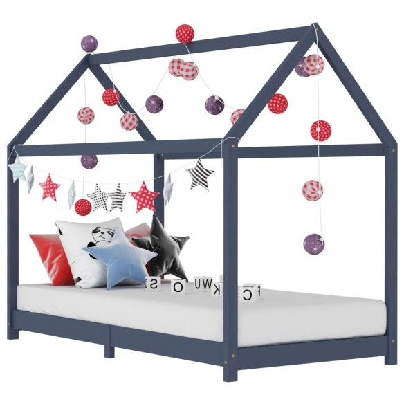 Lit d'enfant Gris  Bois de pin massif 90 x 200 cm