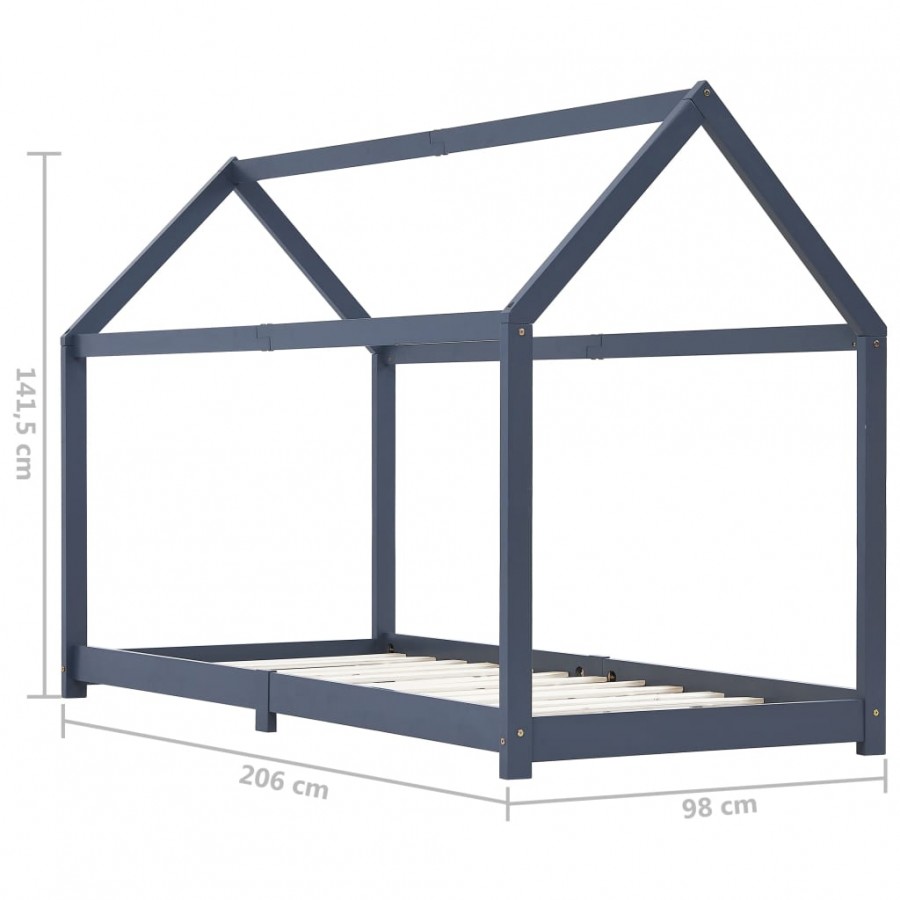 Lit d'enfant Gris  Bois de pin massif 90 x 200 cm