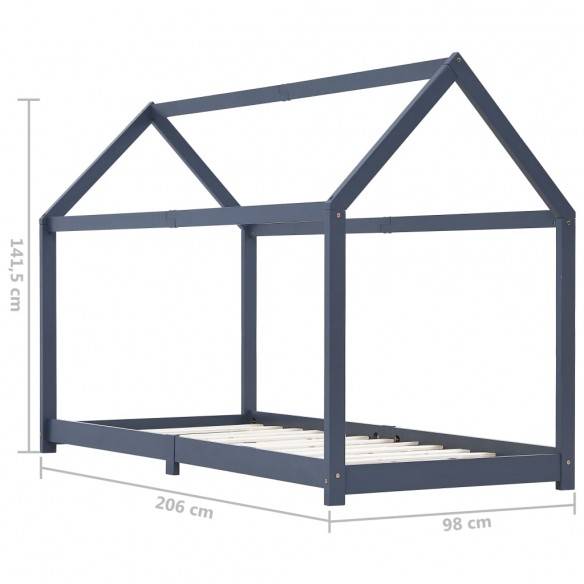 Lit d'enfant Gris  Bois de pin massif 90 x 200 cm
