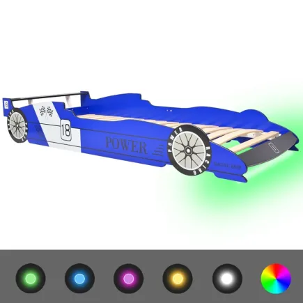 Lit voiture de course pour enfants avec LED 90 x 200 cm Bleu 2