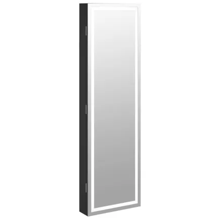 Armoire à bijoux avec miroir et éclairage LED mural noir 2