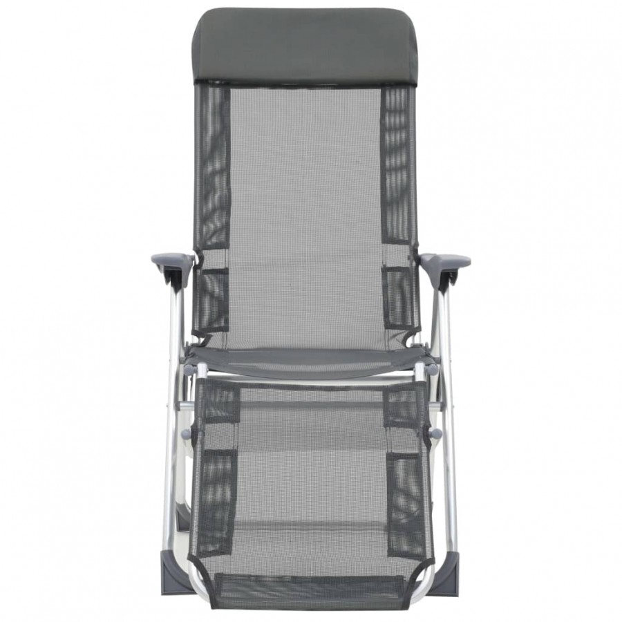 Chaises de camping pliantes et repose-pied 2 pcs gris textilène