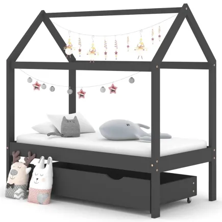 Lit d'enfant avec un tiroir Gris foncé Pin 70x140 cm