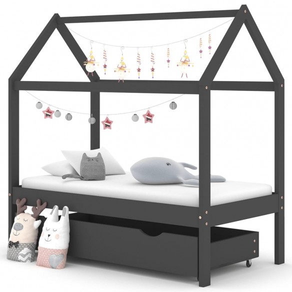 Lit d'enfant avec un tiroir Gris foncé Pin 70x140 cm