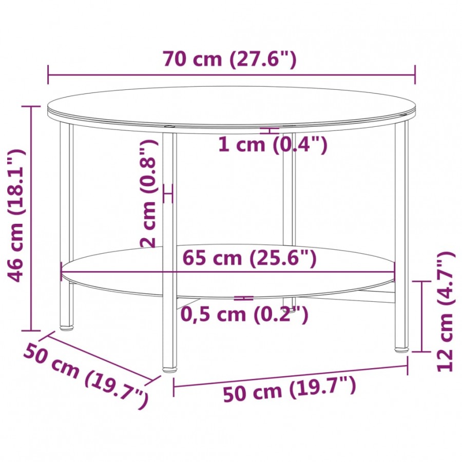 Table à thé Noir et transparent 70 cm Verre trempé