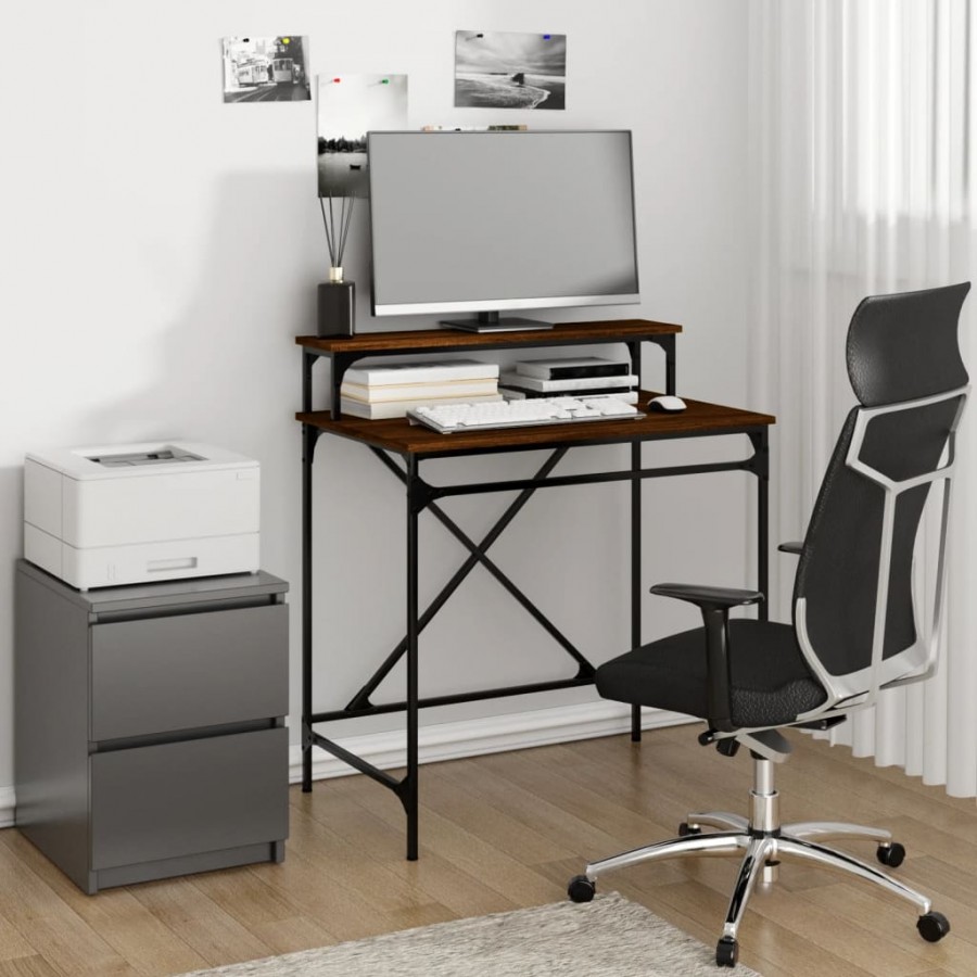Bureau chêne marron 80x50x90 cm bois d'ingénierie et fer