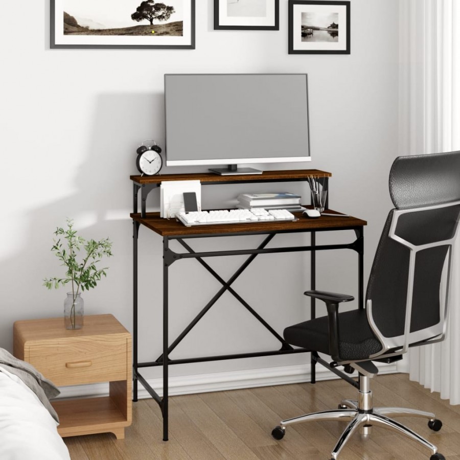 Bureau chêne marron 80x50x90 cm bois d'ingénierie et fer