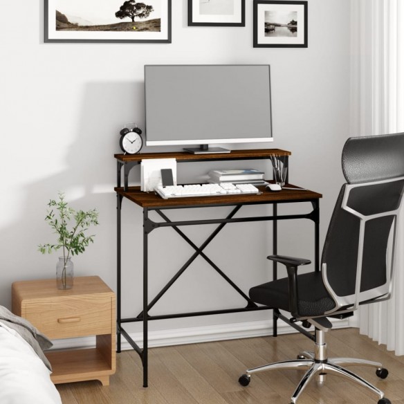Bureau chêne marron 80x50x90 cm bois d'ingénierie et fer
