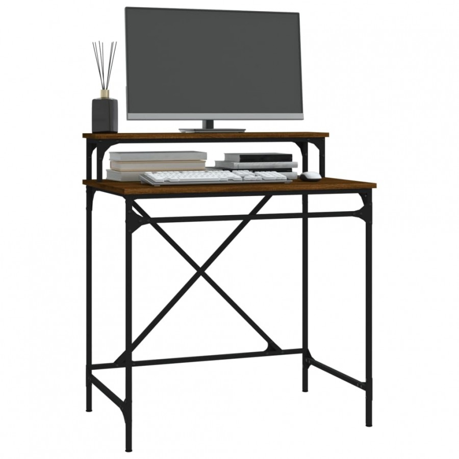 Bureau chêne marron 80x50x90 cm bois d'ingénierie et fer