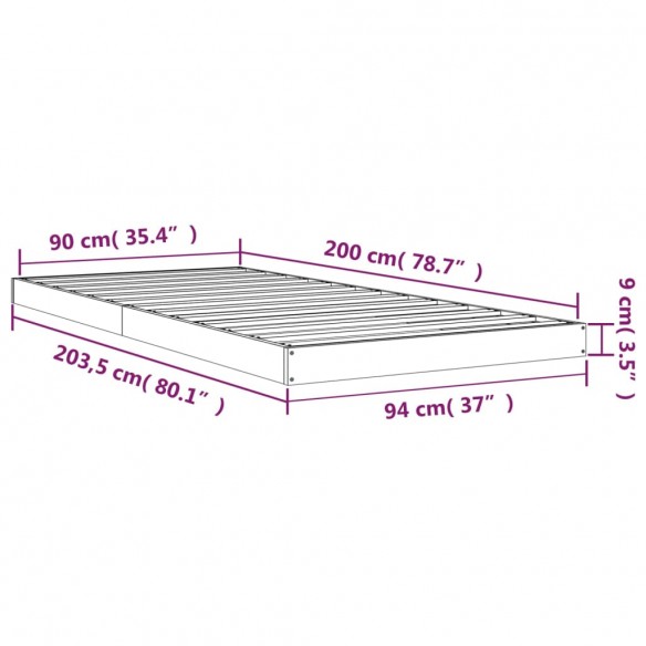 Lit 90x200 cm Bois de pin massif