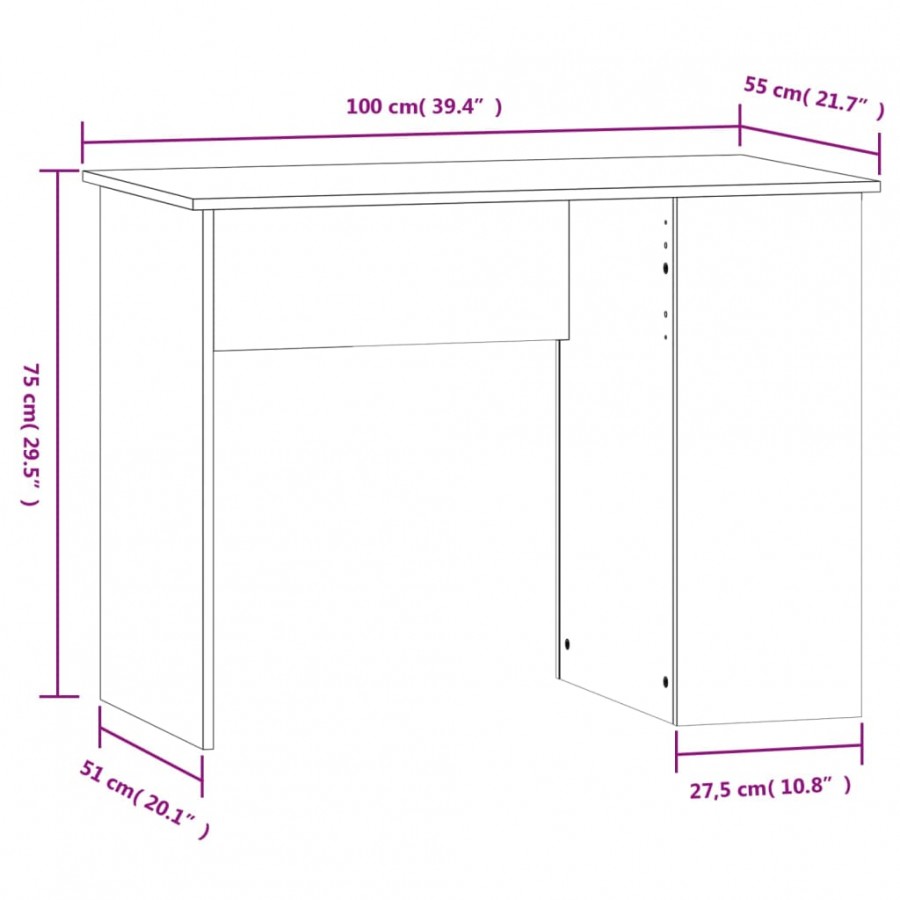 Bureau chêne marron 100x55x75 cm bois d'ingénierie