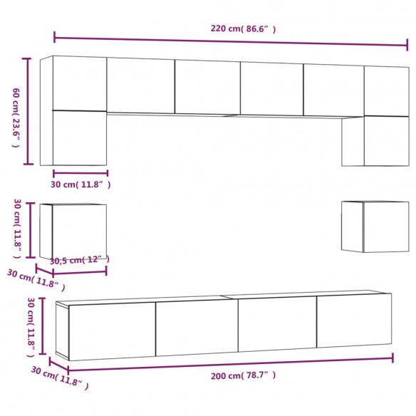 Ensemble de meubles TV 8 pcs Noir 