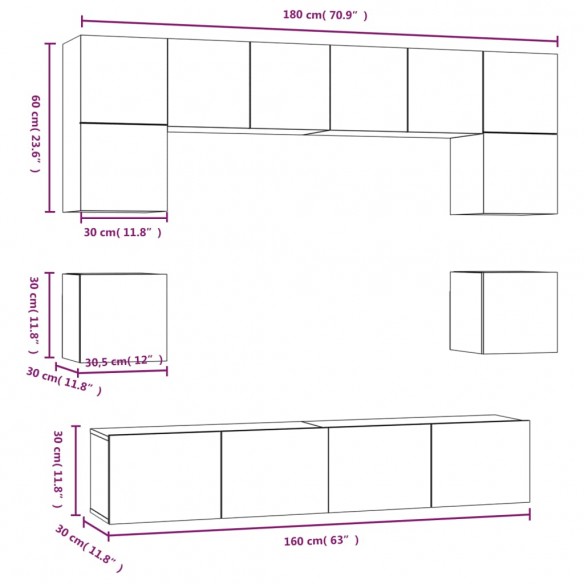Ensemble de meubles TV 8 pcs Chêne sonoma 