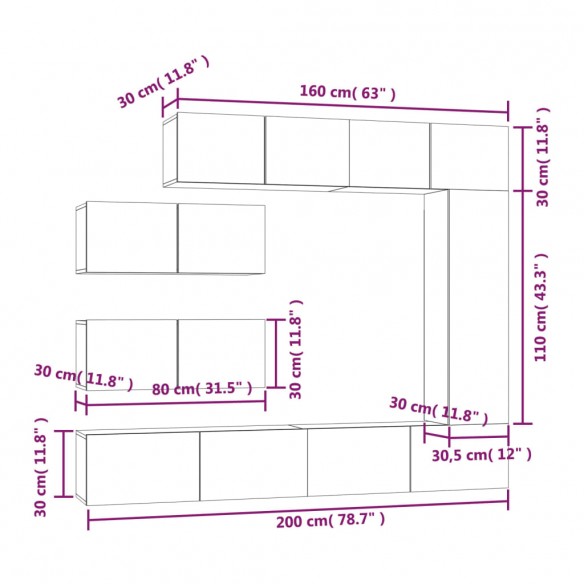 Ensemble de meubles TV 7 pcs Noir 