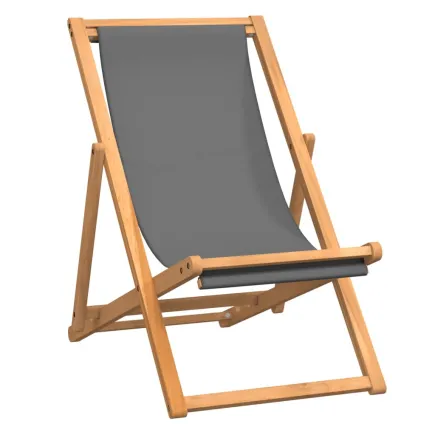 Chaise de plage pliable Bois de teck solide Gris 2