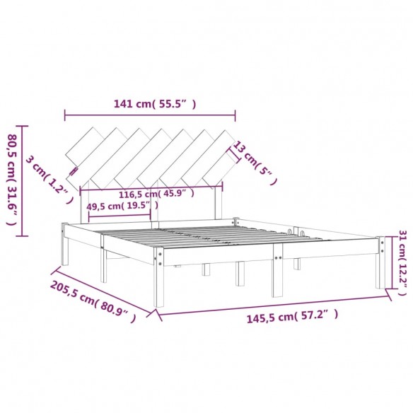 Lit 140x200 cm Bois massif