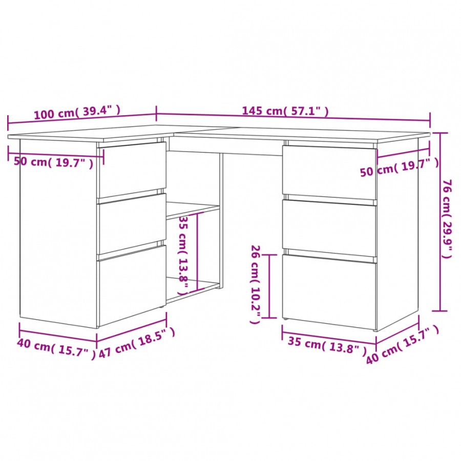 Bureau d'angle Blanc 145x100x76 cm 