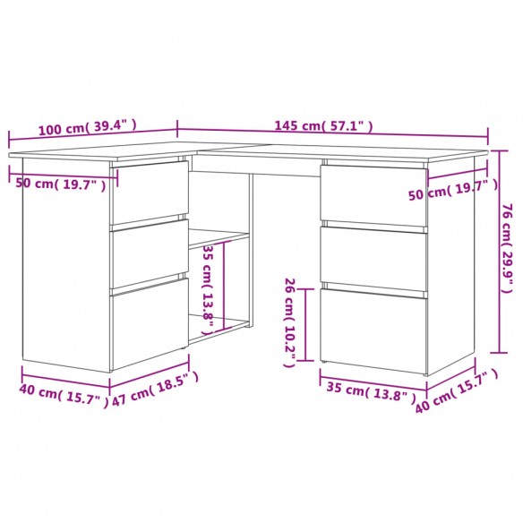 Bureau d'angle Blanc 145x100x76 cm 