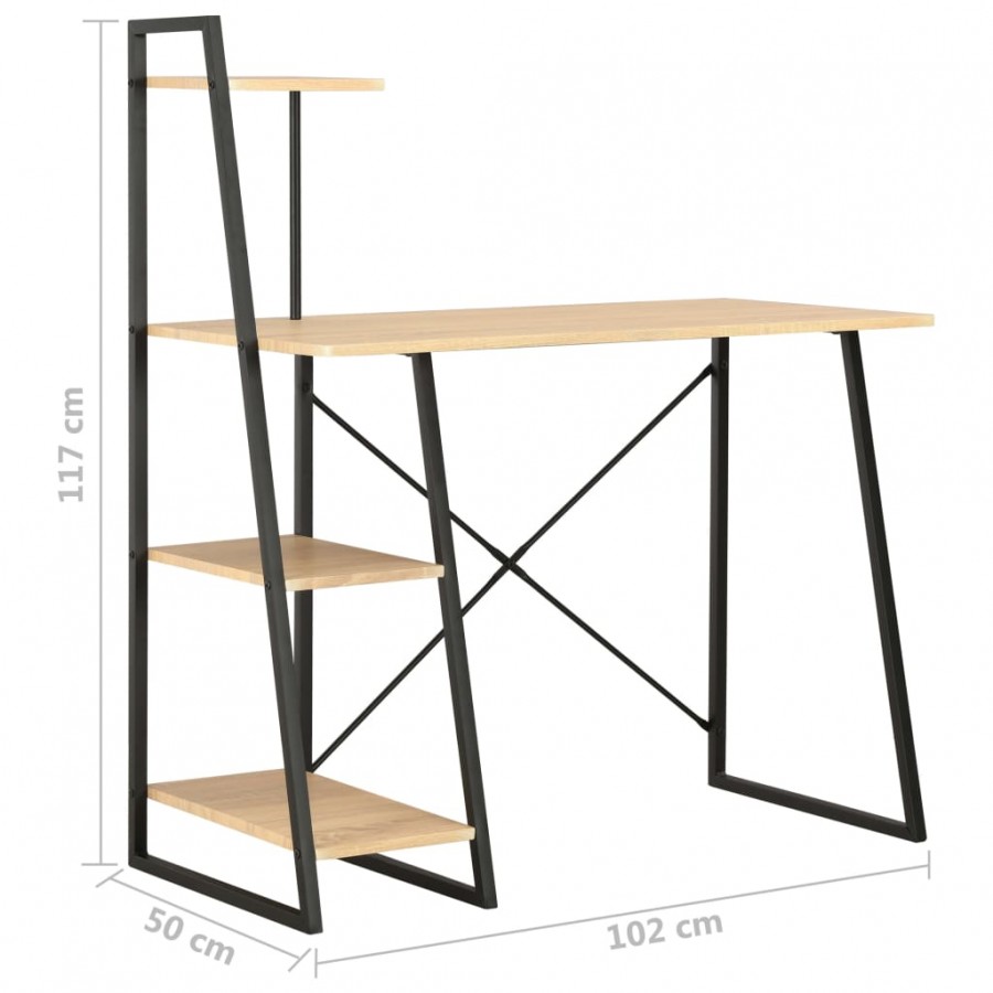 Bureau avec étagère Noir et chêne 102x50x117 cm
