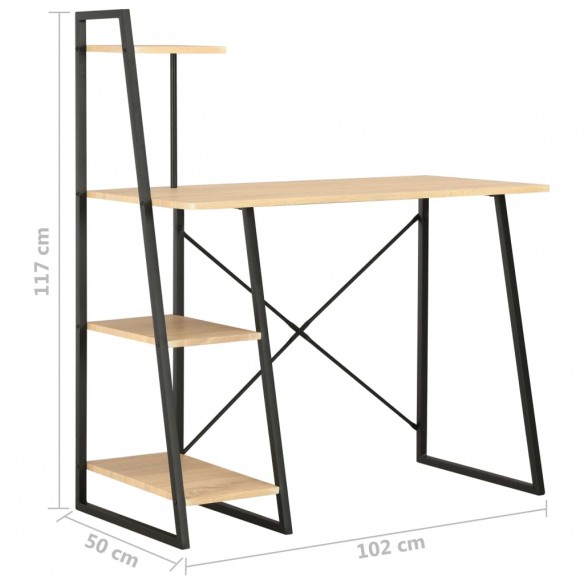 Bureau avec étagère Noir et chêne 102x50x117 cm
