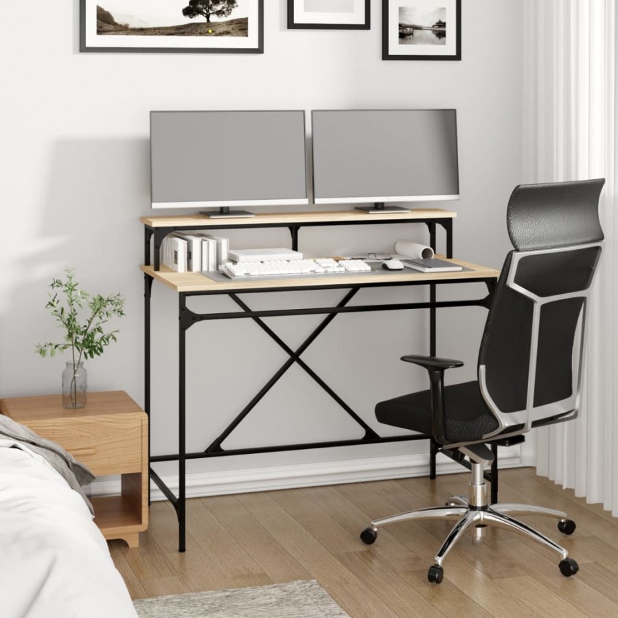 Bureau chêne sonoma 100x50x90 cm bois d'ingénierie et fer