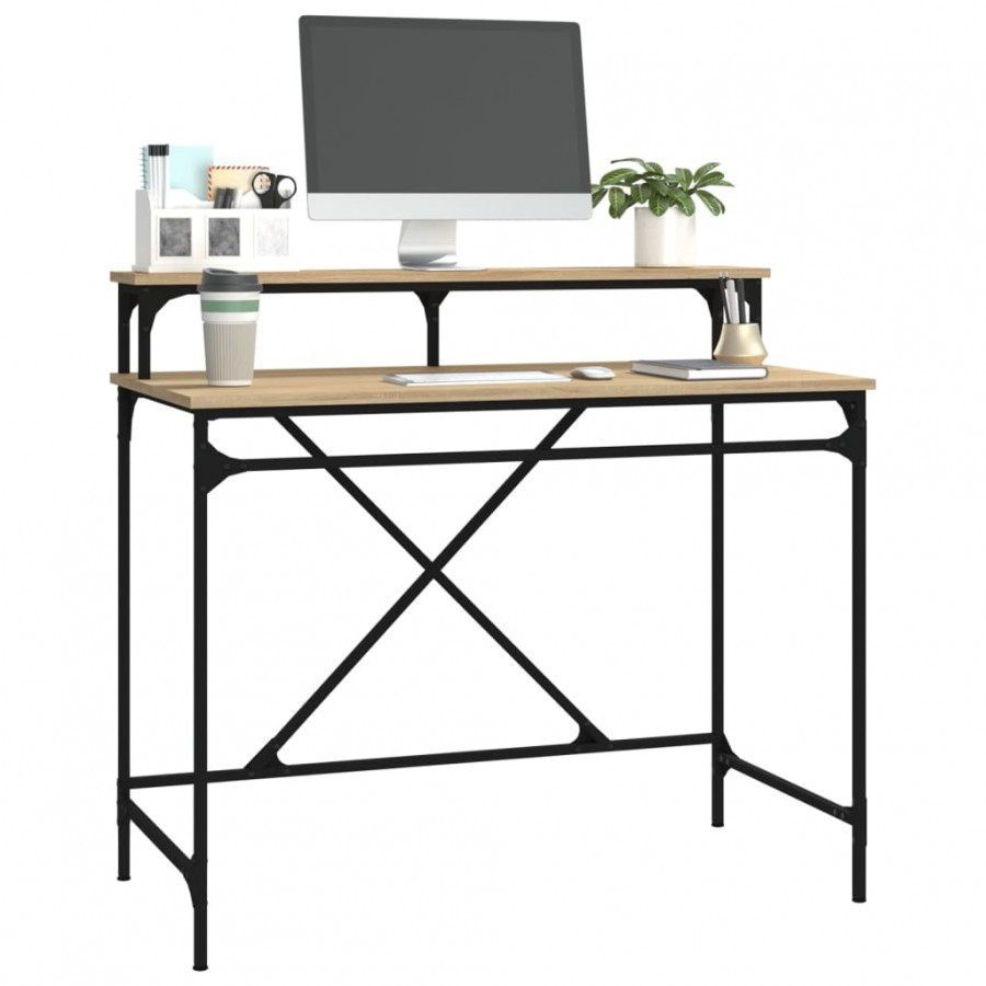 Bureau chêne sonoma 100x50x90 cm bois d'ingénierie et fer