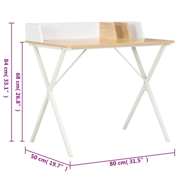Bureau Blanc et naturel 80x50x84 cm