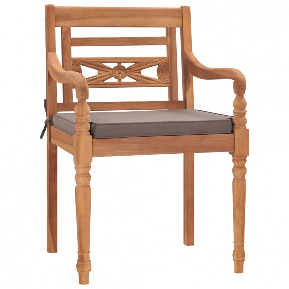 Chaises Batavia 2 pcs avec coussins gris foncé Bois de teck