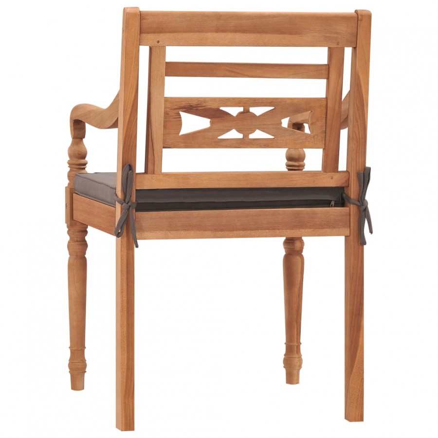 Chaises Batavia 2 pcs avec coussins gris foncé Bois de teck