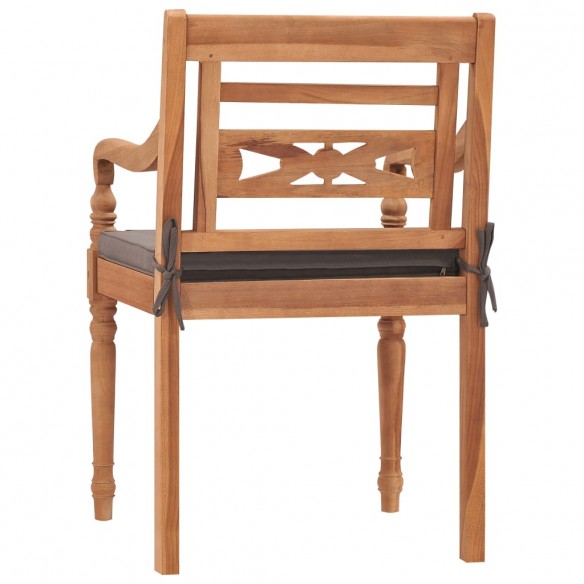 Chaises Batavia 2 pcs avec coussins gris foncé Bois de teck