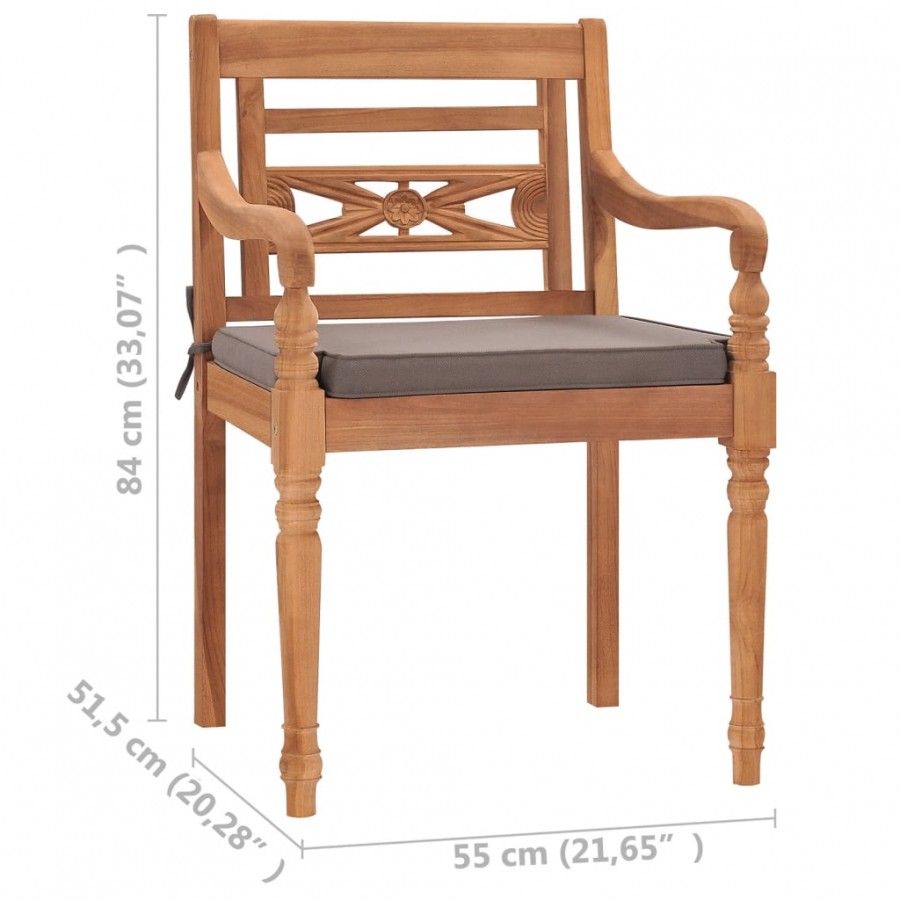 Chaises Batavia 2 pcs avec coussins gris foncé Bois de teck