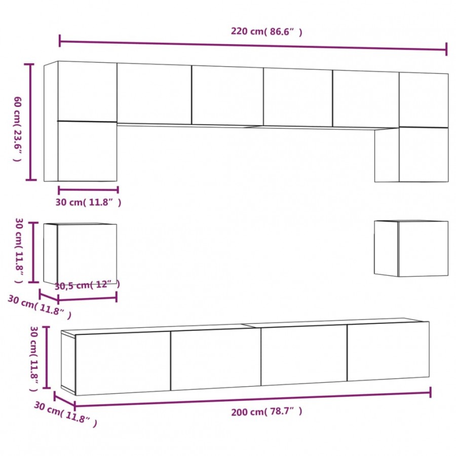 Ensemble de meubles TV 8 pcs Chêne sonoma 
