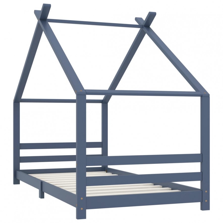 Lit d'enfant Gris Bois de pin massif 90x200 cm