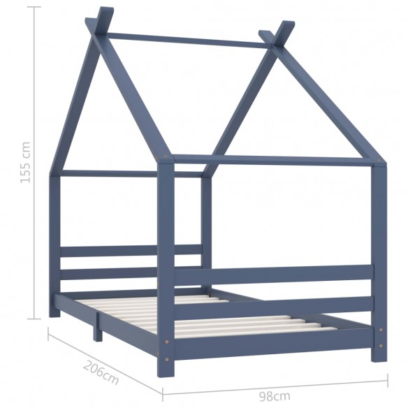 Lit d'enfant Gris Bois de pin massif 90x200 cm