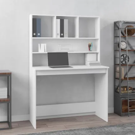 Bureau avec étagères Blanc 102x45x148 cm 
