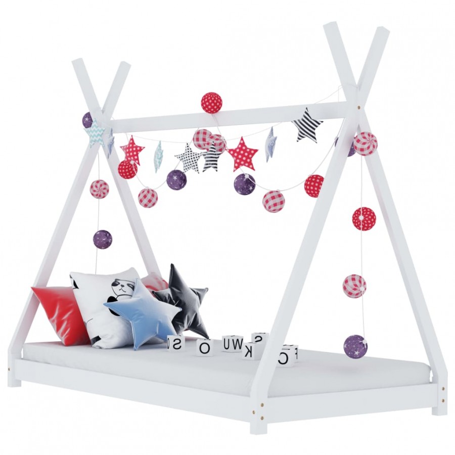 Lit d'enfant Blanc Bois de pin massif 90 x 200 cm