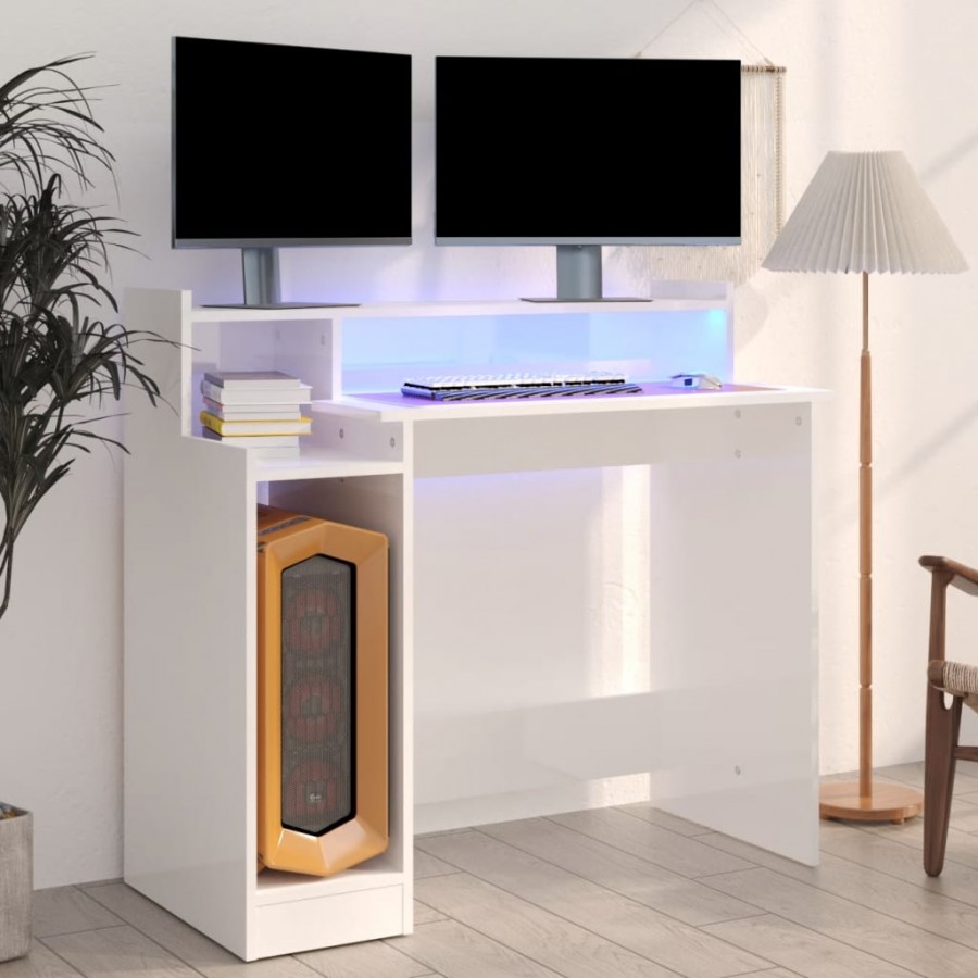 Bureau lumières LED Blanc brillant 97x45x90cm 