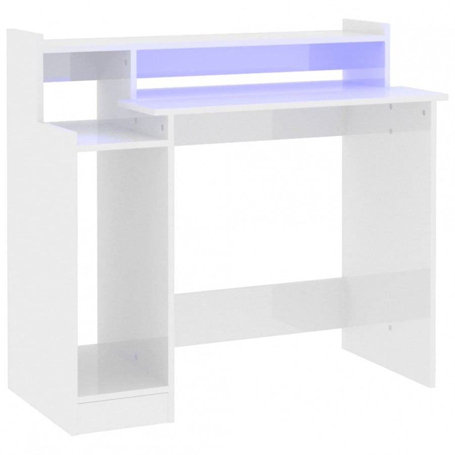 Bureau lumières LED Blanc brillant 97x45x90cm 