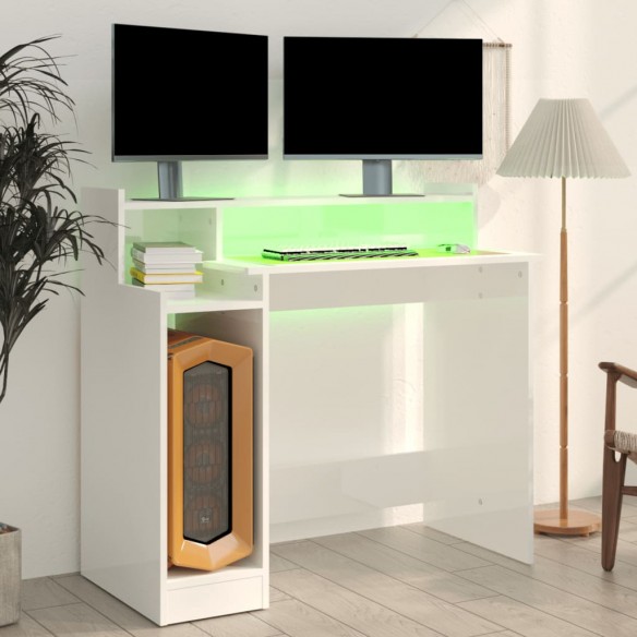Bureau lumières LED Blanc brillant 97x45x90cm 