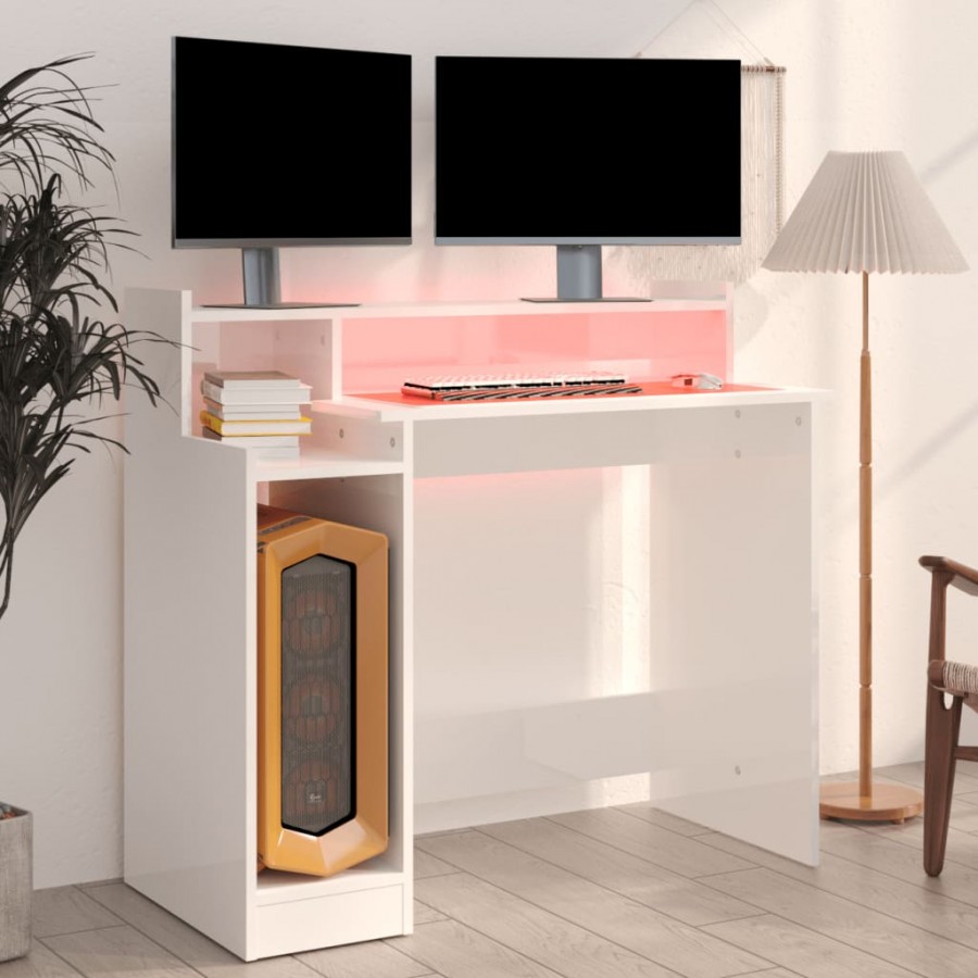 Bureau lumières LED Blanc brillant 97x45x90cm 