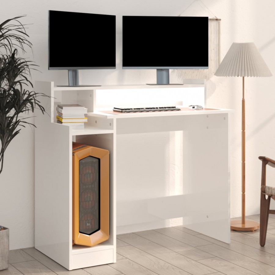 Bureau lumières LED Blanc brillant 97x45x90cm 