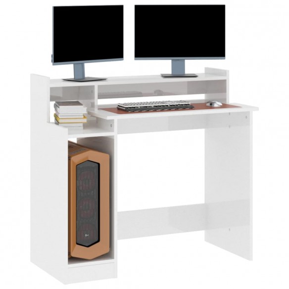 Bureau lumières LED Blanc brillant 97x45x90cm 