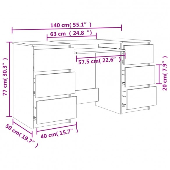 Bureau Chêne marron 140x50x77 cm 