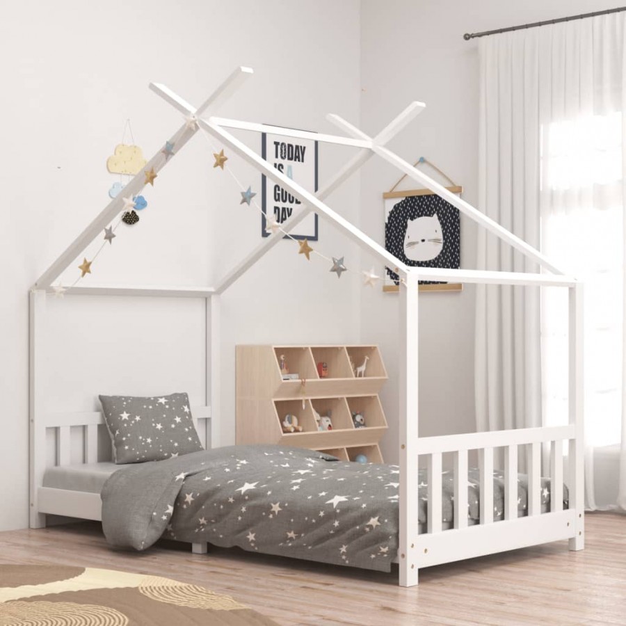 Lit d'enfant Blanc Bois de pin massif 90 x 200 cm
