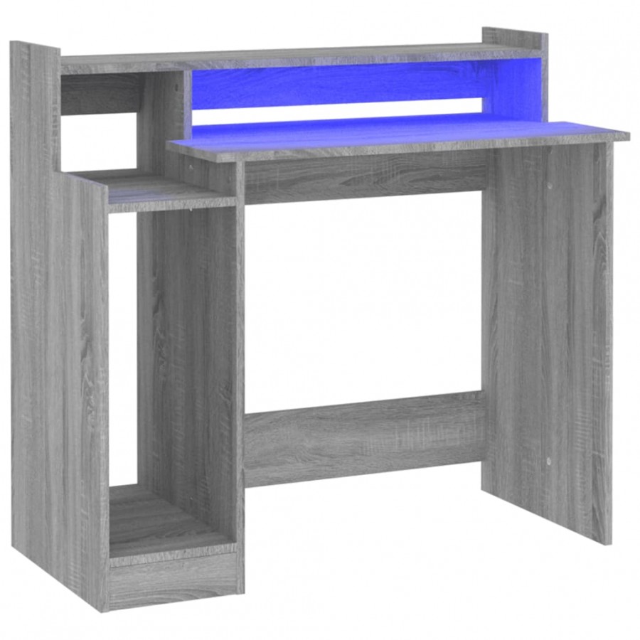 Bureau et lumières LED Sonoma gris 97x45x90cm 