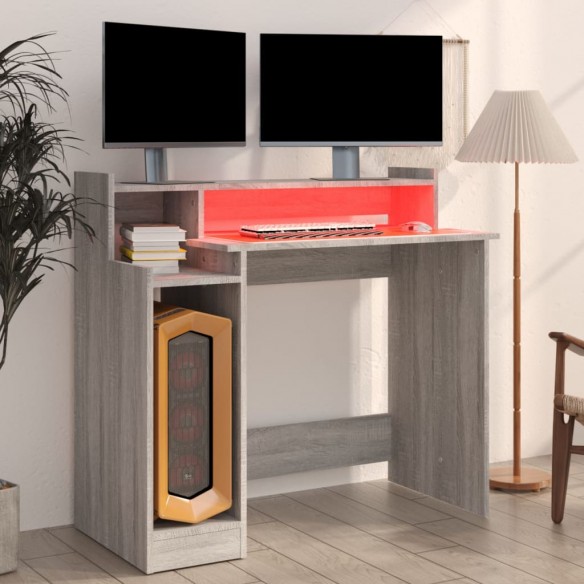 Bureau et lumières LED Sonoma gris 97x45x90cm 